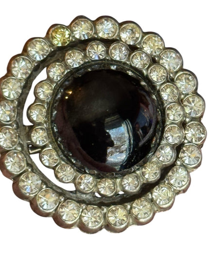 Elegant Vintage Black and Silver Crystal Brooch