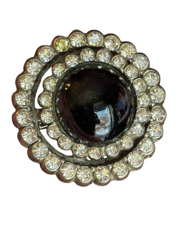 Elegant Vintage Black and Silver Crystal Brooch