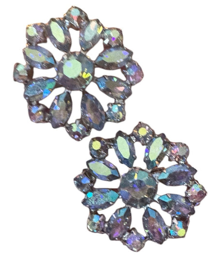 Elegant Keyes Vintage 1950s Keyes BLUE fancy AB Crystal Flower clip on Earrings