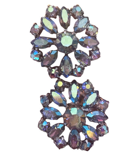 Elegant Keyes Vintage 1950s Keyes BLUE fancy AB Crystal Flower clip on Earrings