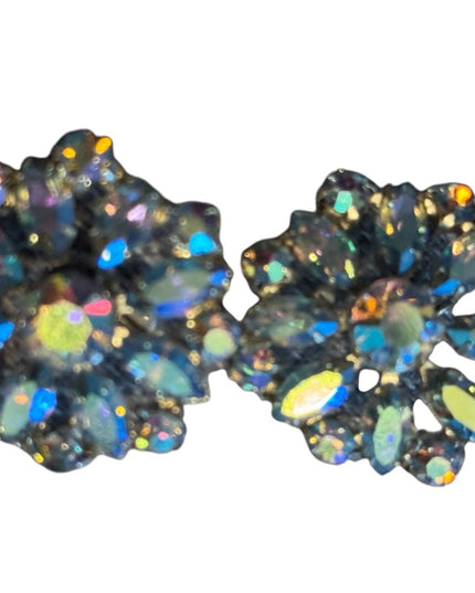 Elegant Keyes Vintage 1950s Keyes BLUE fancy AB Crystal Flower clip on Earrings