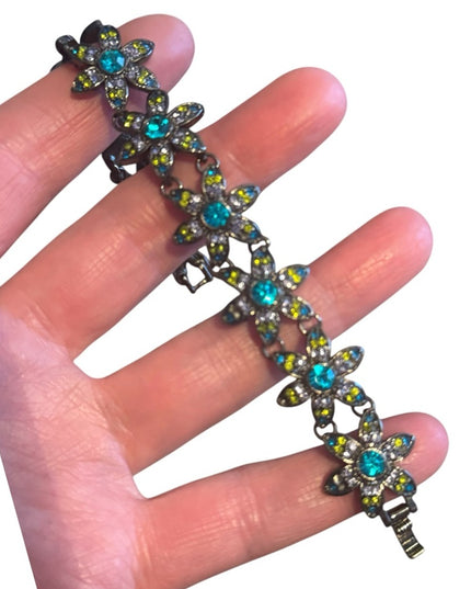 Vintage Joan Rivers Floral Flower rhinestone Gemstone Bracelet