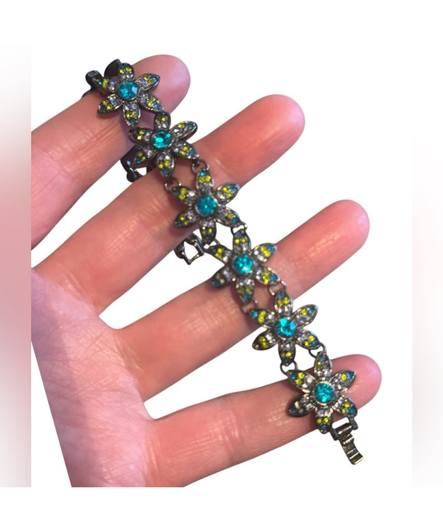 Vintage Joan Rivers Floral Flower rhinestone Gemstone Bracelet