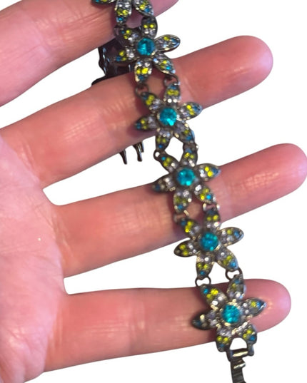 Vintage Joan Rivers Floral Flower rhinestone Gemstone Bracelet
