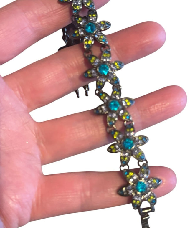 Vintage Joan Rivers Floral Flower rhinestone Gemstone Bracelet