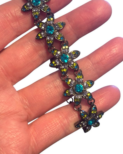 Vintage Joan Rivers Floral Flower rhinestone Gemstone Bracelet
