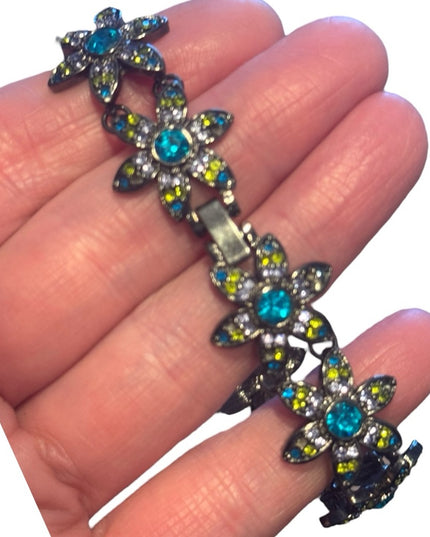 Vintage Joan Rivers Floral Flower rhinestone Gemstone Bracelet