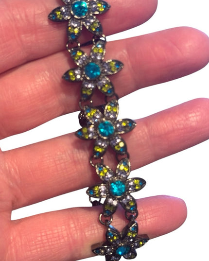 Vintage Joan Rivers Floral Flower rhinestone Gemstone Bracelet