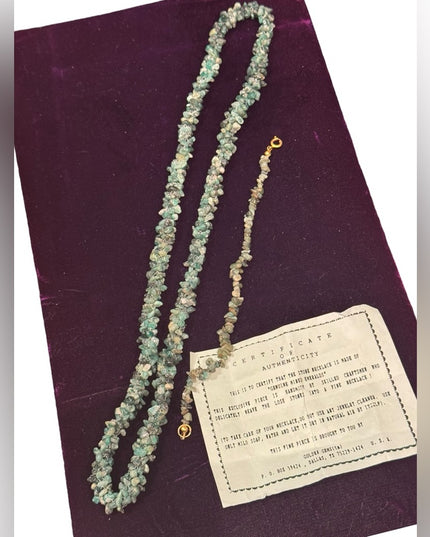 Vintage 1970s Green Emerald chip thick chunky Stone Necklace & Bracelet