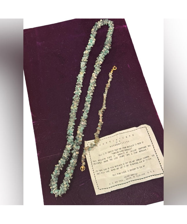 Vintage 1970s Green Emerald chip thick chunky Stone Necklace & Bracelet