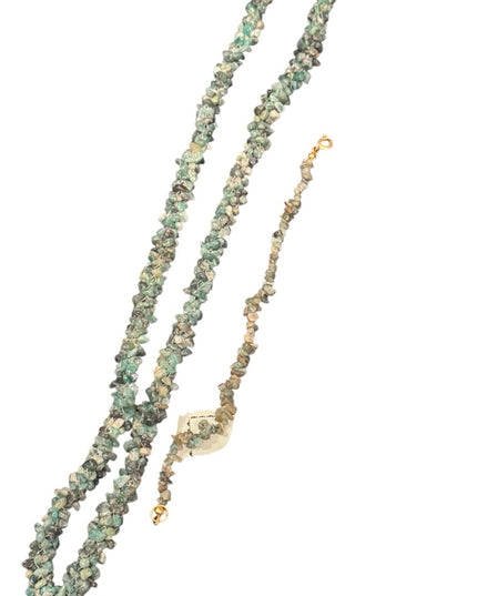 Vintage 1970s Green Emerald chip thick chunky Stone Necklace & Bracelet