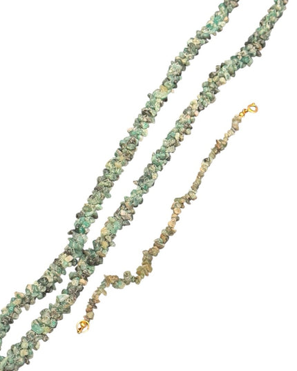Vintage 1970s Green Emerald chip thick chunky Stone Necklace & Bracelet