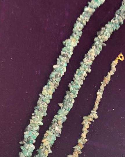 Vintage 1970s Green Emerald chip thick chunky Stone Necklace & Bracelet