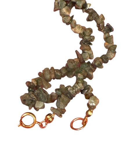 Vintage 1970s Green Emerald chip thick chunky Stone Necklace & Bracelet