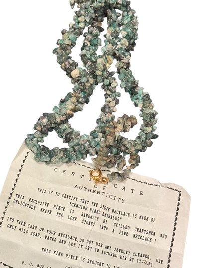 Vintage 1970s Green Emerald chip thick chunky Stone Necklace & Bracelet