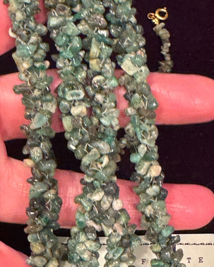Vintage 1970s Green Emerald chip thick chunky Stone Necklace & Bracelet
