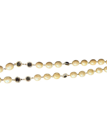 Vintage Givenchy New York Paris Necklace Faux Pearl Bezel Set Crystal Gold Tone