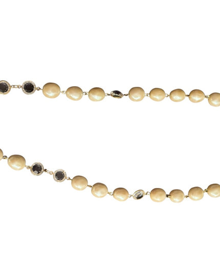 Vintage Givenchy New York Paris Necklace Faux Pearl Bezel Set Crystal Gold Tone