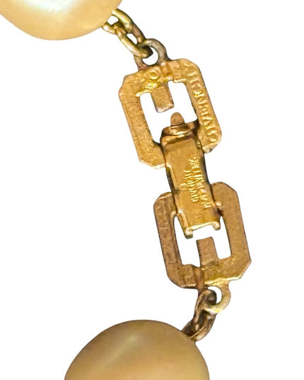Vintage Givenchy New York Paris Necklace Faux Pearl Bezel Set Crystal Gold Tone
