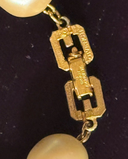 Vintage Givenchy New York Paris Necklace Faux Pearl Bezel Set Crystal Gold Tone