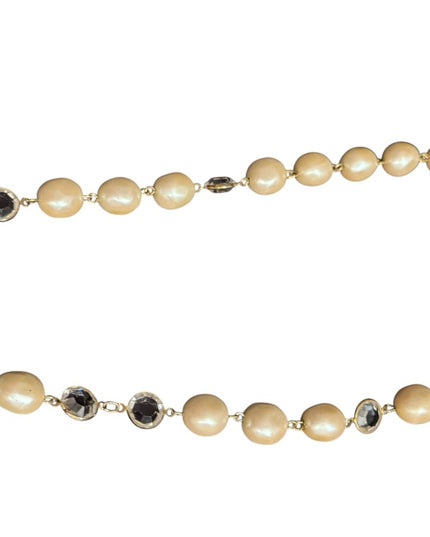 Vintage Givenchy New York Paris Necklace Faux Pearl Bezel Set Crystal Gold Tone