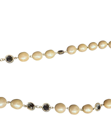 Vintage Givenchy New York Paris Necklace Faux Pearl Bezel Set Crystal Gold Tone