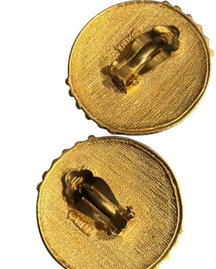 Vintage PEP Erwin Pearl Matte Gold Modernist Clip-On Earrings, Signed