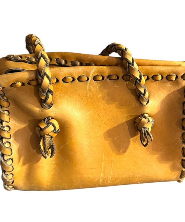 Awesome Handmade heavy Leather Braided Tan Handbag Hippie Boho Vintage