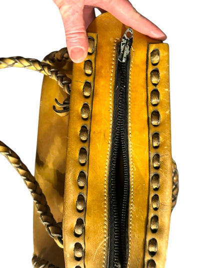 Awesome Handmade heavy Leather Braided Tan Handbag Hippie Boho Vintage