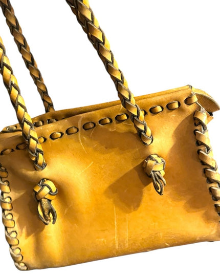 Awesome Handmade heavy Leather Braided Tan Handbag Hippie Boho Vintage
