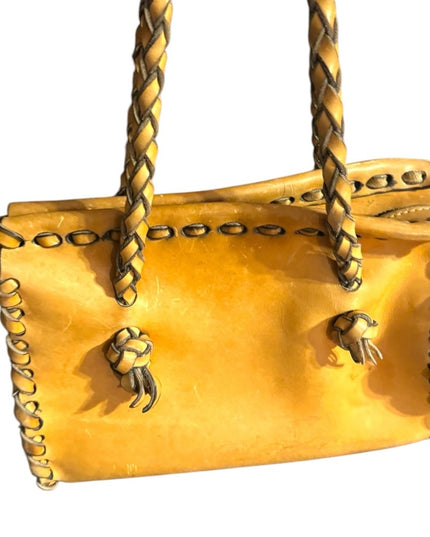 Awesome Handmade heavy Leather Braided Tan Handbag Hippie Boho Vintage