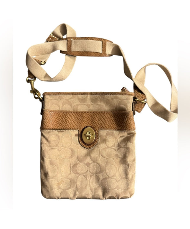 Vintage COACH Tan Logo Crossbody canvas Shoulder Bag