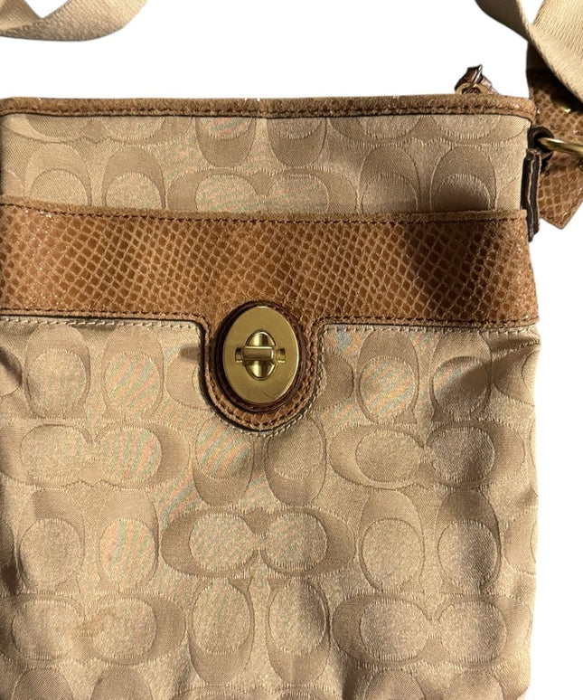 Vintage COACH Tan Logo Crossbody canvas Shoulder Bag