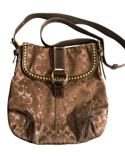 LIke New COACH Brown canvas & Leather Crossbody LOGO Bag purse