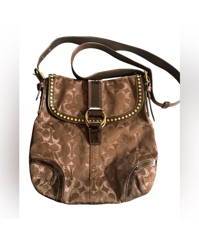LIke New COACH Brown canvas & Leather Crossbody LOGO Bag purse