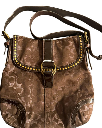 LIke New COACH Brown canvas & Leather Crossbody LOGO Bag purse
