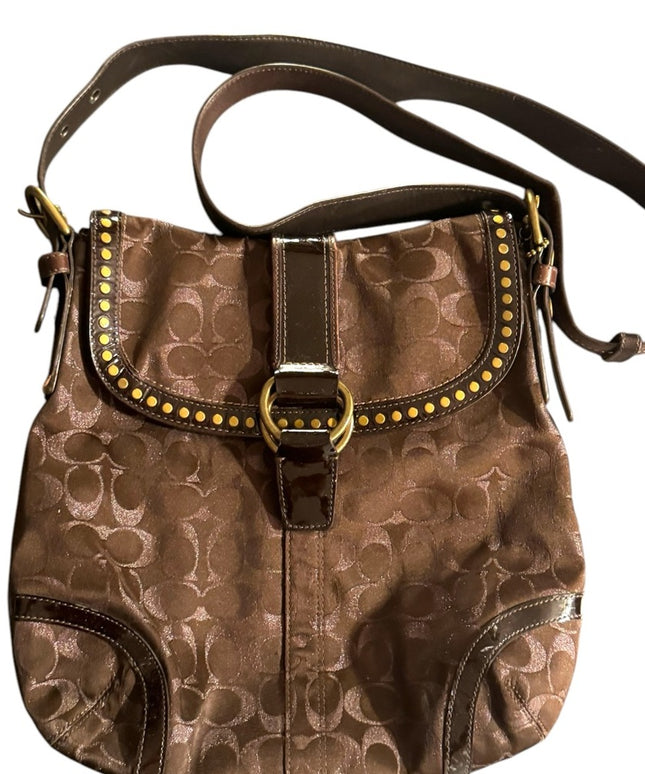 LIke New COACH Brown canvas & Leather Crossbody LOGO Bag purse