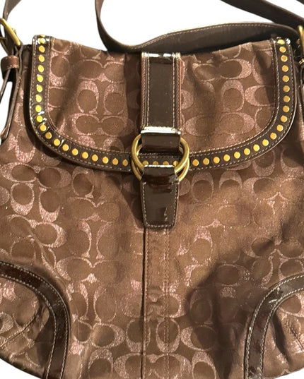 LIke New COACH Brown canvas & Leather Crossbody LOGO Bag purse