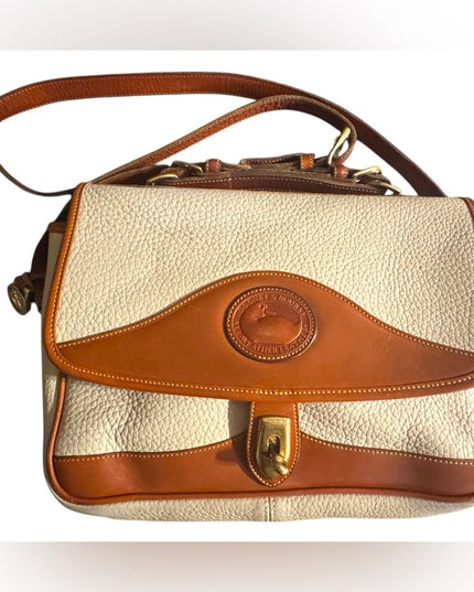 Vintage 1990s Dooney & Bourke Cream and Tan Leather Shoulder Bag