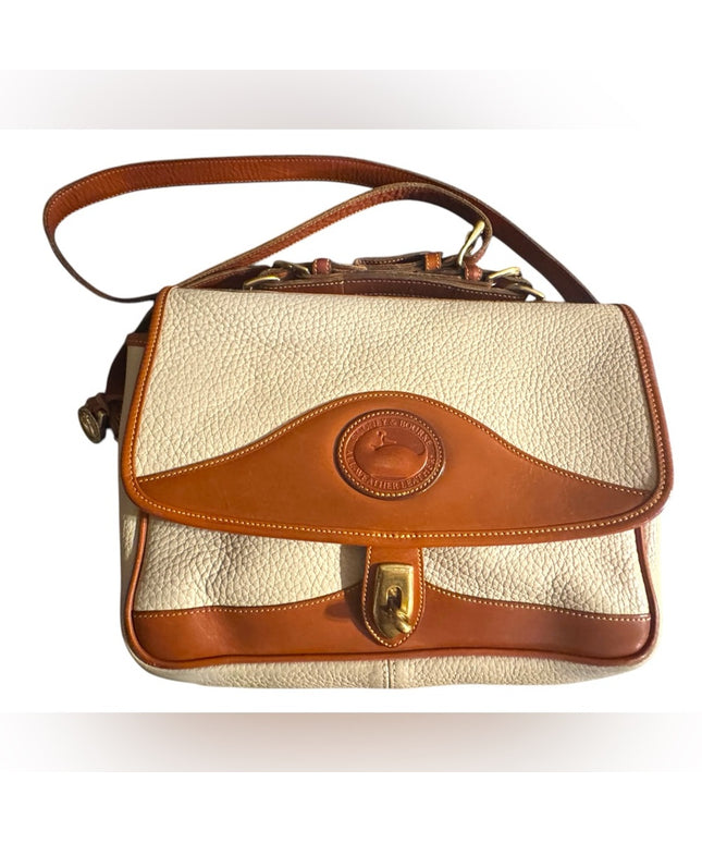 Vintage 1990s Dooney & Bourke Cream and Tan Leather Shoulder Bag