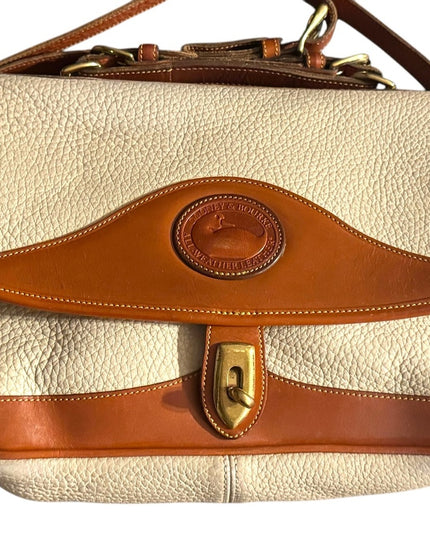 Vintage 1990s Dooney & Bourke Cream and Tan Leather Shoulder Bag