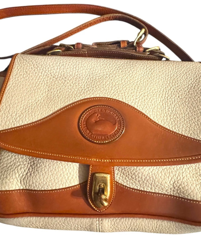 Vintage 1990s Dooney & Bourke Cream and Tan Leather Shoulder Bag