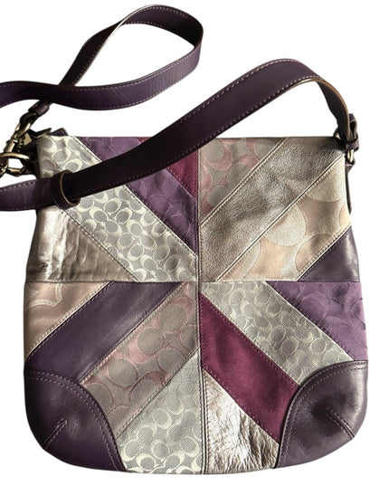 Vintage Leather Coach Poppy Patchwork Purple and Cream Women's Crossbody