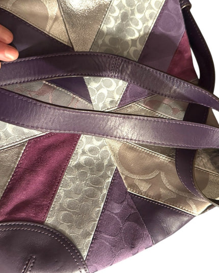 Vintage Leather Coach Poppy Patchwork Purple and Cream Women's Crossbody