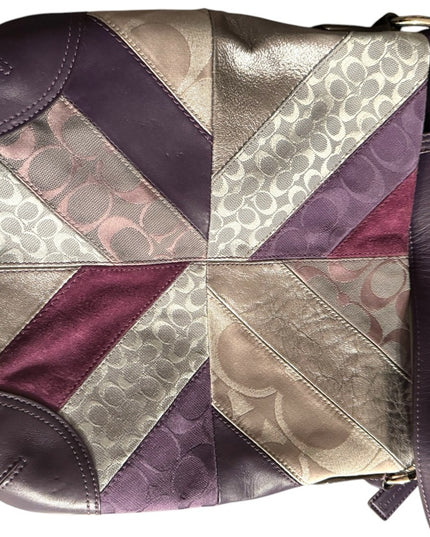 Vintage Leather Coach Poppy Patchwork Purple and Cream Women's Crossbody