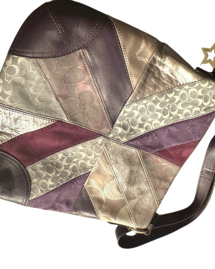Vintage Leather Coach Poppy Patchwork Purple and Cream Women's Crossbody