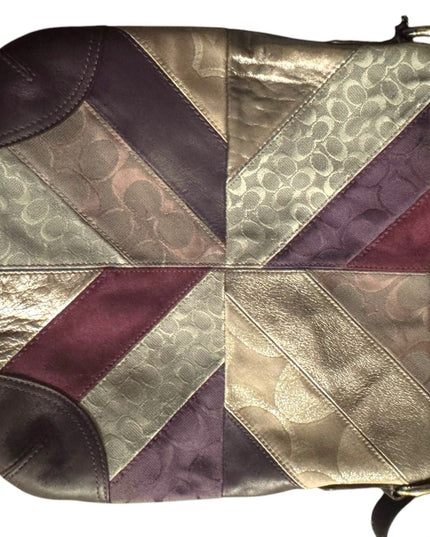 Vintage Leather Coach Poppy Patchwork Purple and Cream Women's Crossbody