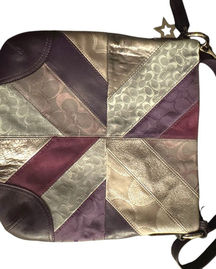 Vintage Leather Coach Poppy Patchwork Purple and Cream Women's Crossbody