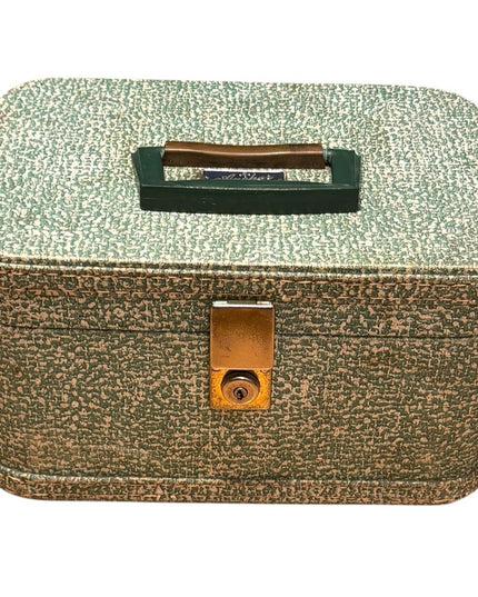 Vintage Green & cream textured 1960s Anchor Travel case suitcase makeup suitcase