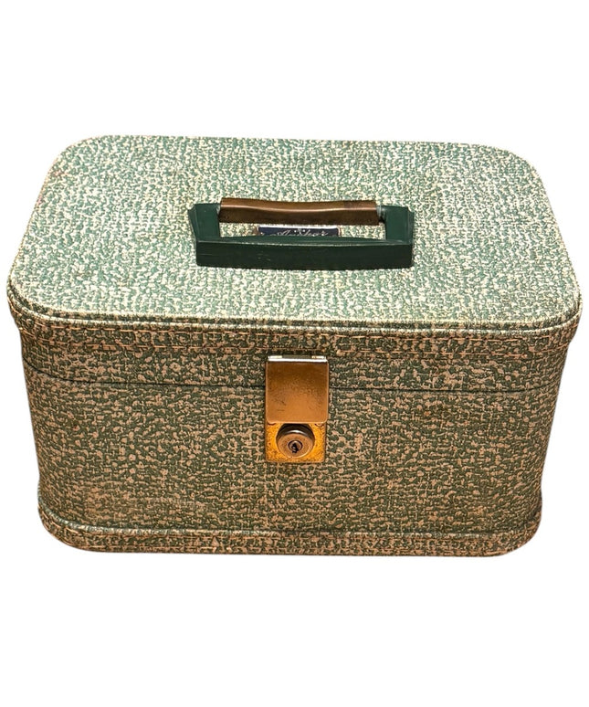 Vintage Green & cream textured 1960s Anchor Travel case suitcase makeup suitcase